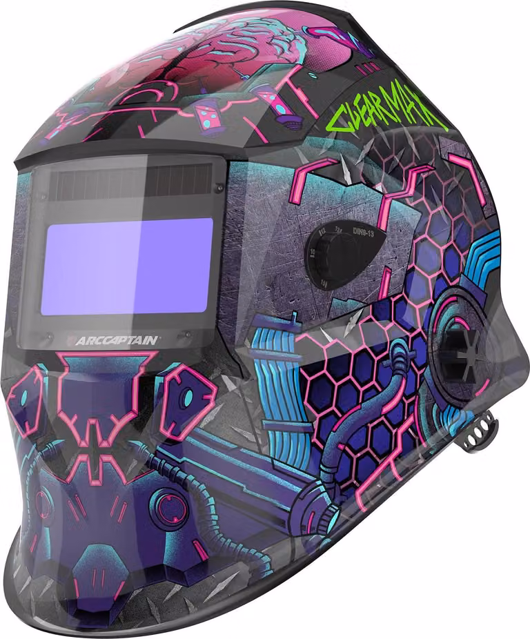 Casco per saldatura – Maschera per saldatura – Auto-oscurante, alimentata a energia solare e con batteria al litio – Ampio campo visivo 98×43 mm – Tempo di reazione 1/25000 secondi – Materiale: nylon – Adatta per smerigliatura/saldatura – Modello: AR-WC00