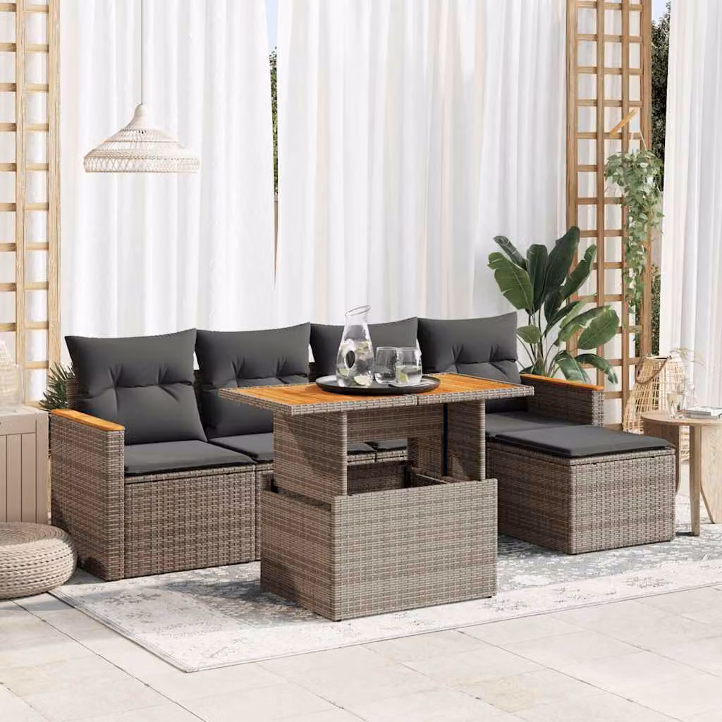 Maison Exclusive - Set Divano da Giardino 6pz con Cuscini Grigio Polyrattan Acacia
