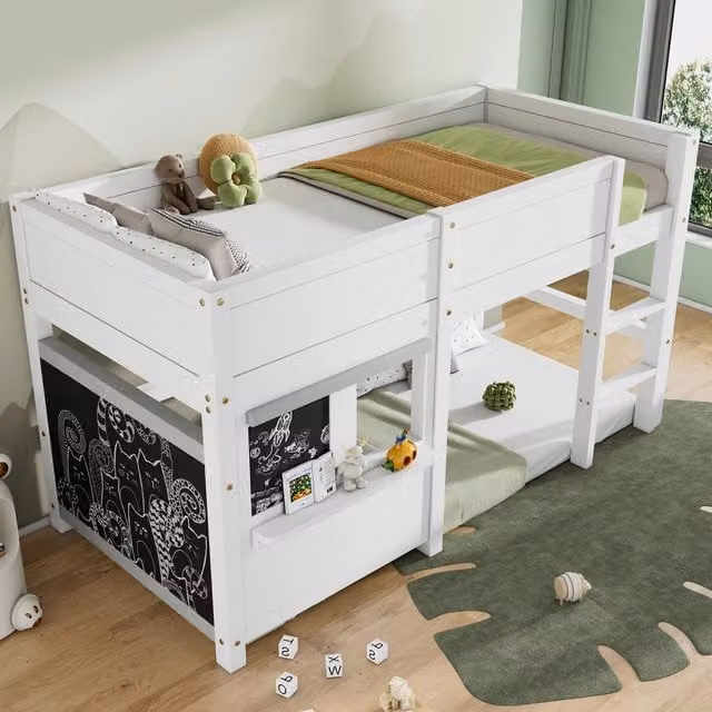 Letto a Castello Bambini con Ripiano e Lavagna ¨C MINIMAL ¨C Bianco 90x200