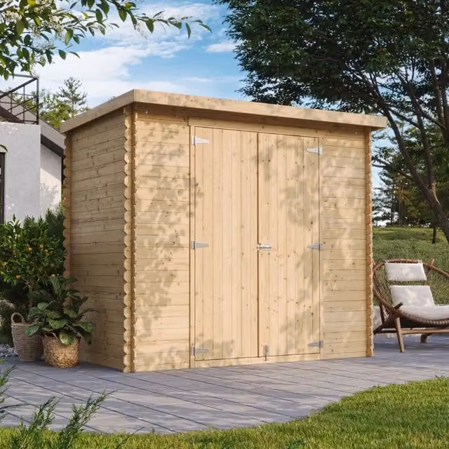 Casetta da giardino in legno TIMBELA M310C1 grigia con tetto a punta 2,63 m² – 1