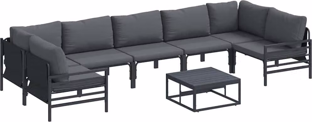 Set Divano da Giardino con cuscino 8 pcs Nero Acciaio