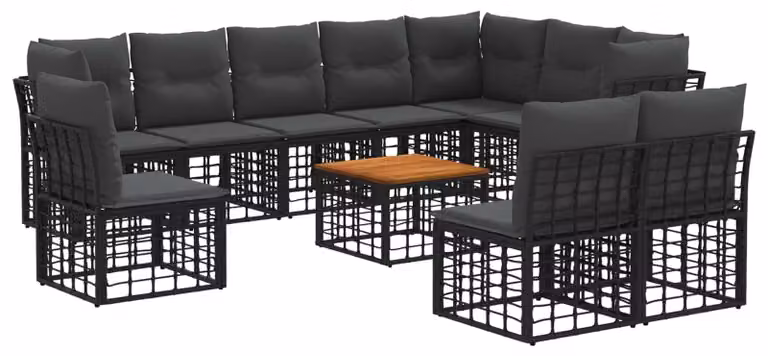 Set di divani da esterno 11 pcs Nero e Grigio scuro Poliestere