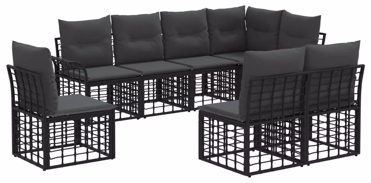 Set di divani da esterno 8 pcs Nero e Grigio scuro Poliestere