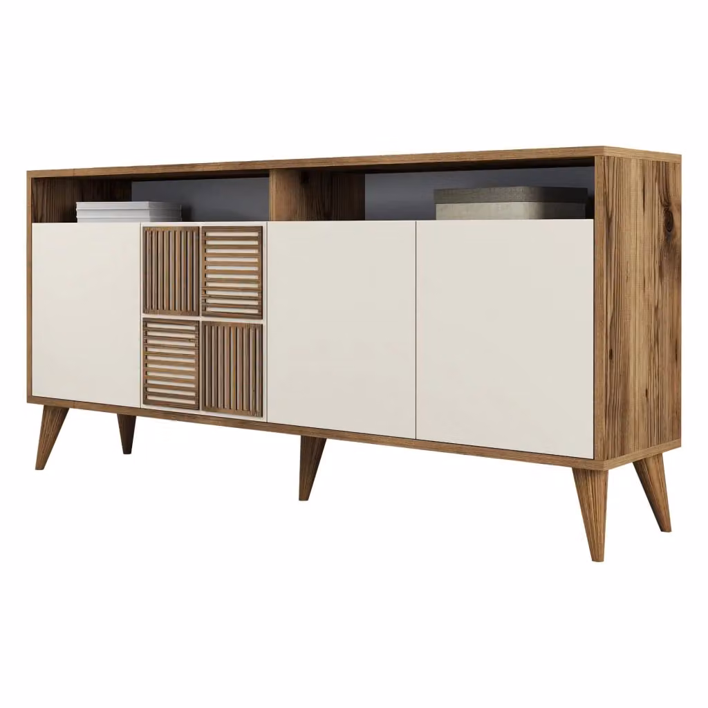 Madia Thuile DMORA con 2 ripiani, design moderno, Bianco Crema, L: 160 cm, P: 35 cm, H: 78 cm – 2