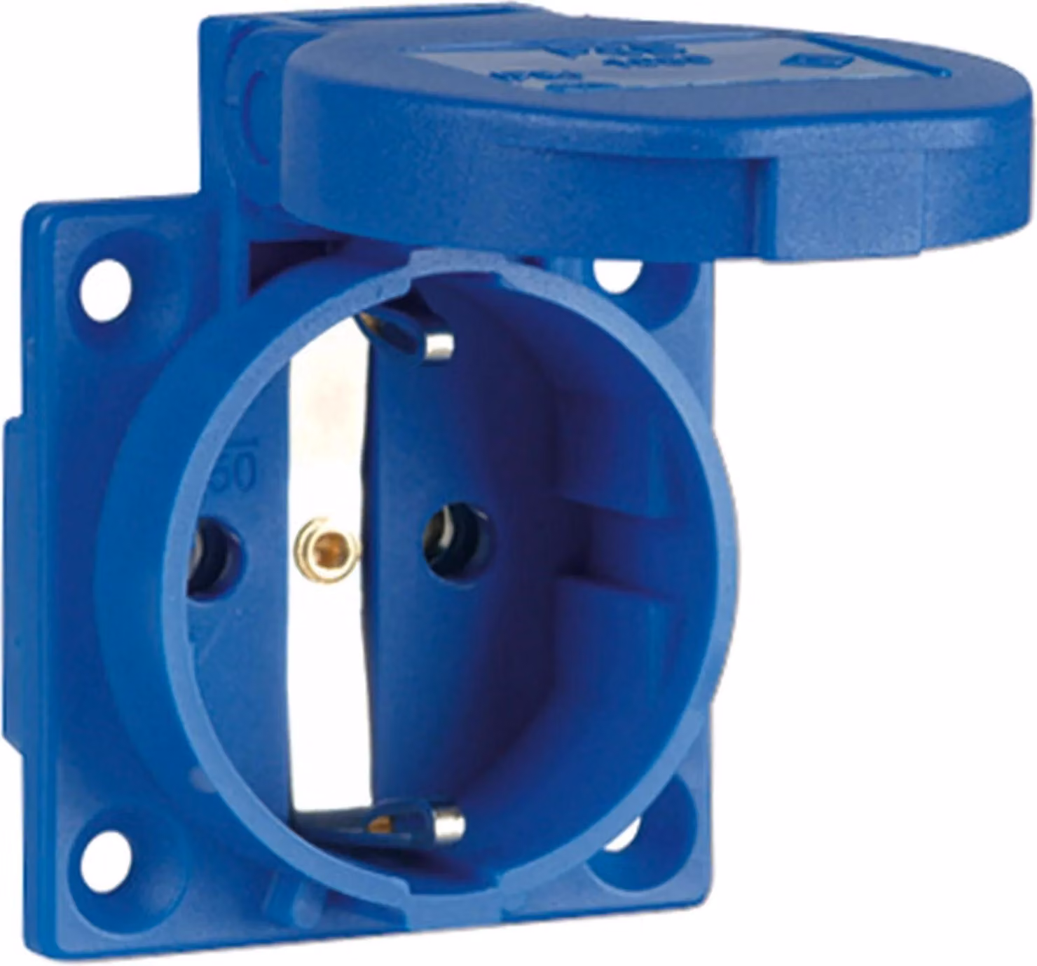 Presa di corrente con contatto di protezione PC ELECTRIC blu IP54, flangia 50x50, 1 pz.