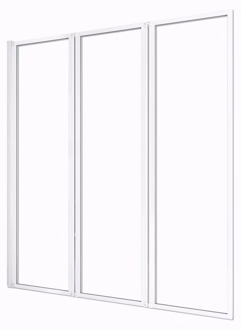 Marwell Triple White Schermo da bagno pieghevole a 3 pannelli 125 x 143 cm - Schermo doccia per vasca da bagno in argento opaco - Attacco per vasca da bagno con vetro trasparente - Cabina doccia