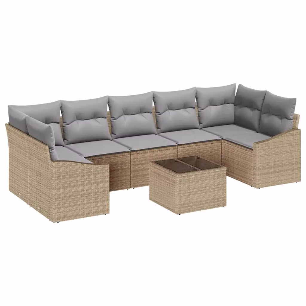 Set di divani da giardino a forma di L vidaXL in rattan con cuscini beige e grigio, L/P/H: 55 x 55 x 37 cm – 2