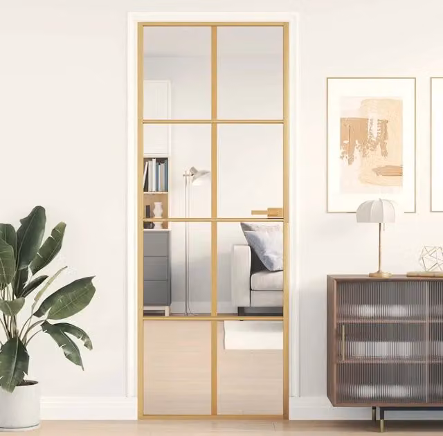 Porta Interna Reversibile vidaXL in Alluminio e Vetro Temperato Trasparente Oro L: 76 cm, H: 201,5 cm