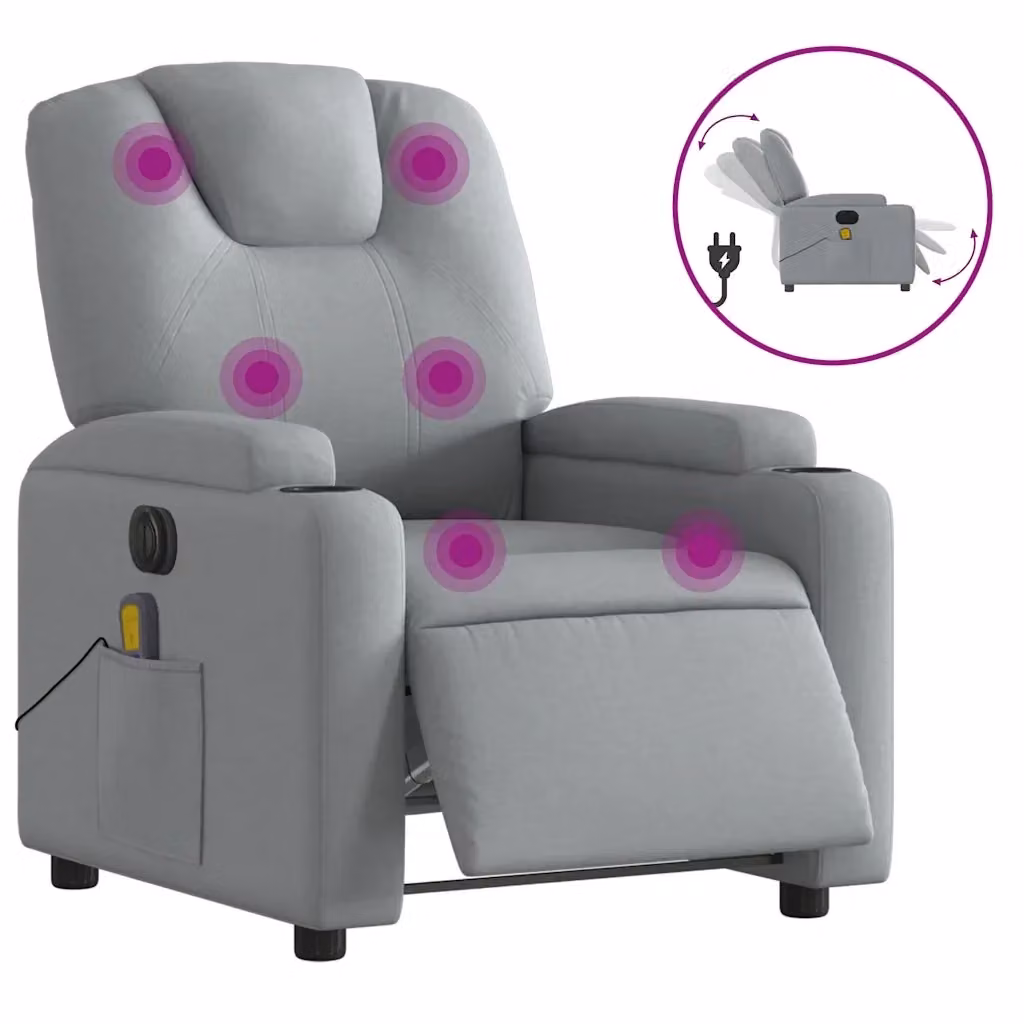 Poltrona Reclinabile Elettrica con Massaggio vidaXL in Tessuto Grigio – 2