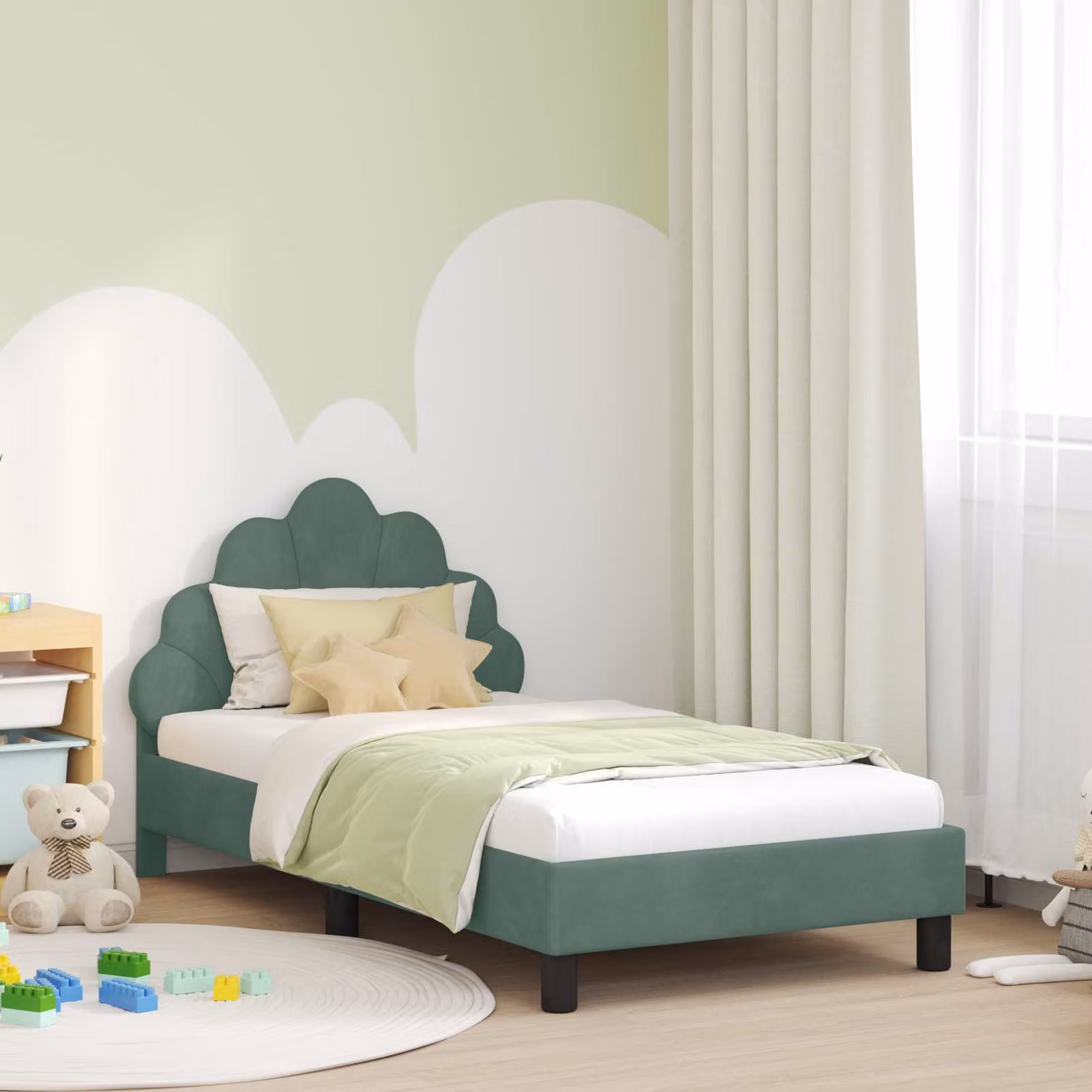 vidaXL Struttura letto per bambini con testata in velluto verde, L 160 x P 80 cm