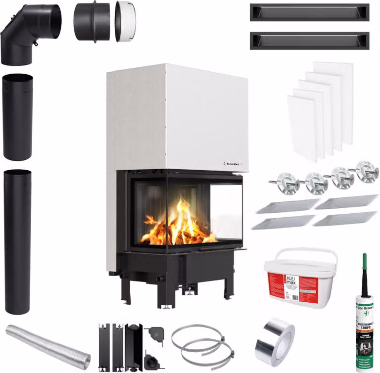 Inserto per caminetto KRATKI REGNOR 8kW ∅200 Nero Kit di installazione