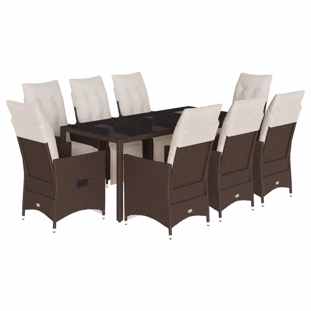 vidaXL Set Bistrò da Giardino 9 pz in Polyrattan Marrone con Cuscini e Tavolo in Vetro – 2