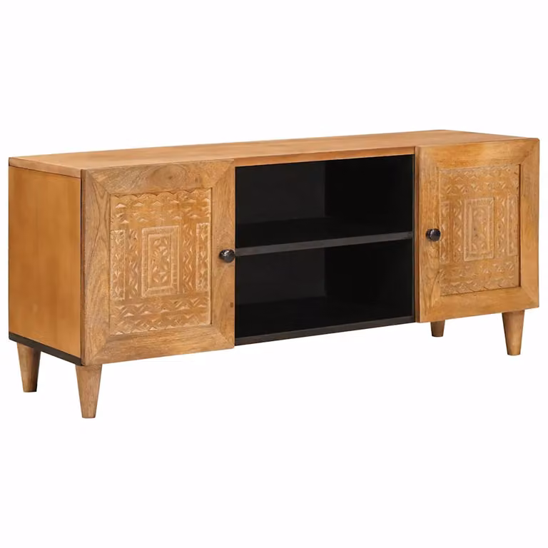 Unità TV con scaffale vidaXL in legno di mango marrone chiaro, design minimalista, L 105 cm x P 33 cm x H 46 cm