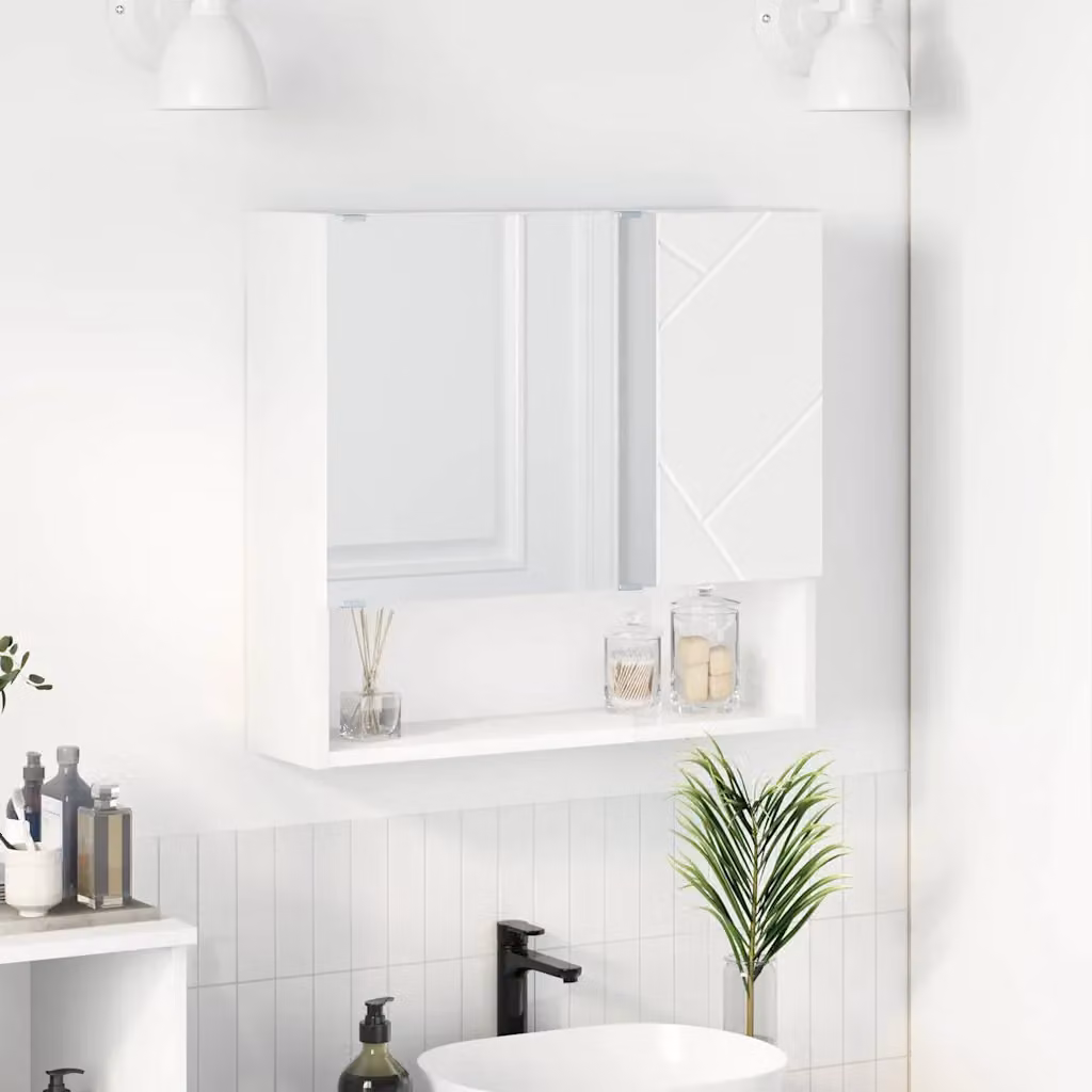 Mobiletto per specchio vidaXL Bianco, con ante a battente e montaggio a parete, L 59 x P 17 x H 55 cm