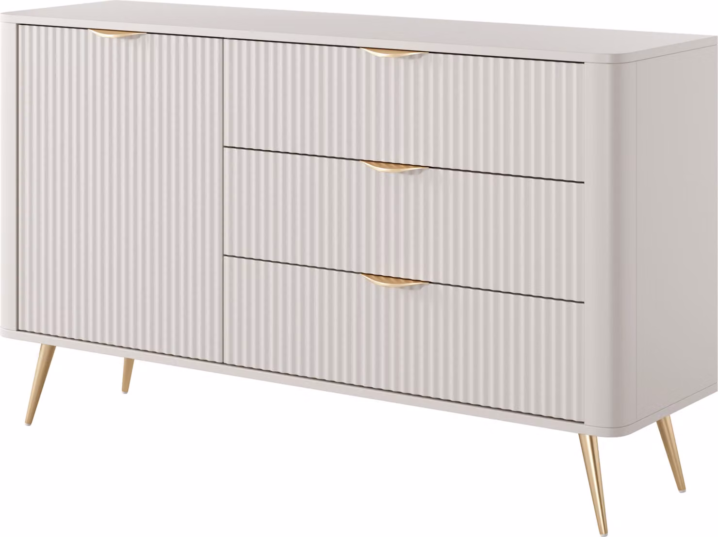 Masseno Comò LANTANA 138 cm Credenza con 3 cassetti e 1 anta per soggiorno camera da letto Moderno 138x38x81 cm Beige / Beige