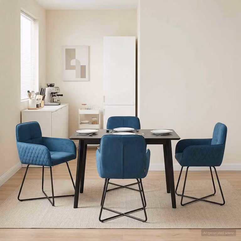 Set di 4 sedie da pranzo vidaXL in velluto blu con struttura in metallo, L: 59 cm, P: 56,5 cm, H: 86 cm