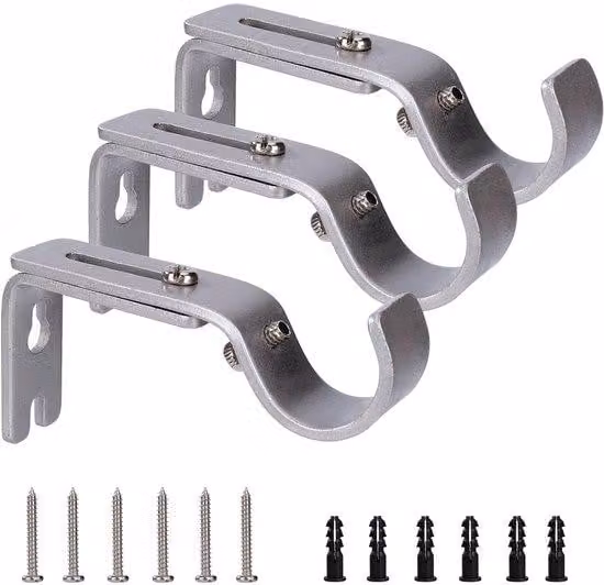 Ibenzoa® Set di 3 supporti per tende – regolabili, in metallo, per tubi di diametro 20–25 mm, capacità di carico fino a 20 kg, inclusi viti e bulloni, adatti per soggiorno, camera da letto e cucina