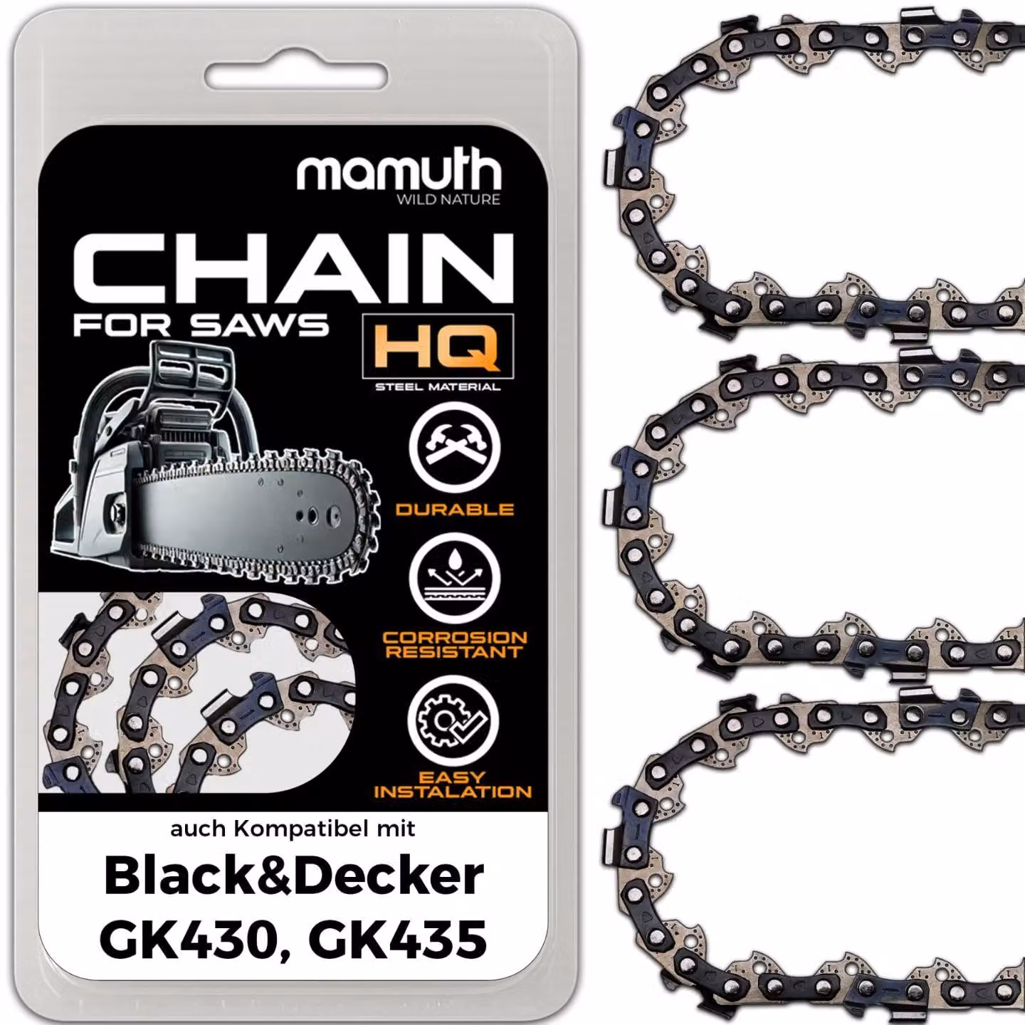 3 catene per motosega, lunghezza 40 cm, spessore 1,3 mm, passo 3/8", modello 55 TG, compatibili con le motoseghe Black&Decker GK430 e GK435