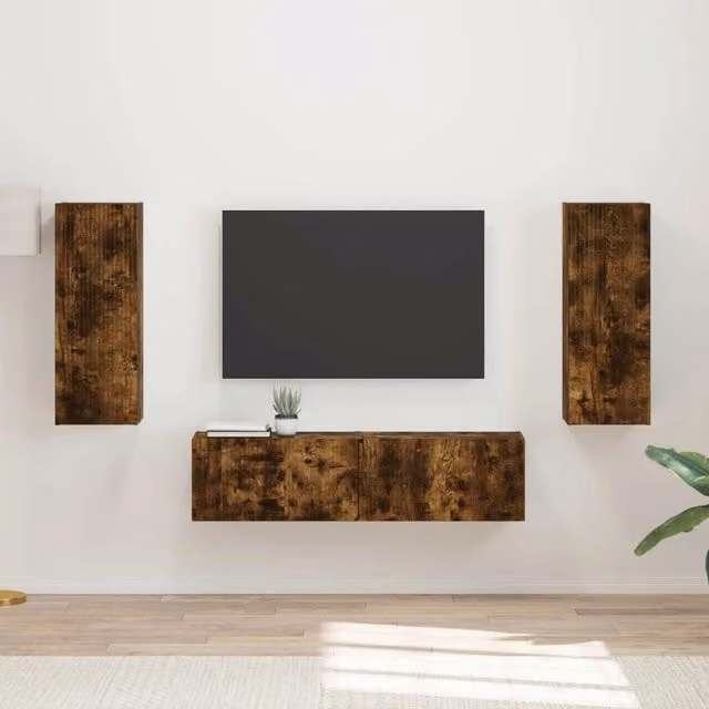 Set di 2 mobili TV moderni vidaXL in legno ingegnerizzato color rovere fumé marrone opaco