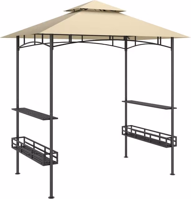 Padiglione per BBQ in acciaio beige 240x150x257 cm, impermeabile, ignifugo, con doppio tetto, mensole laterali e protezione UV
