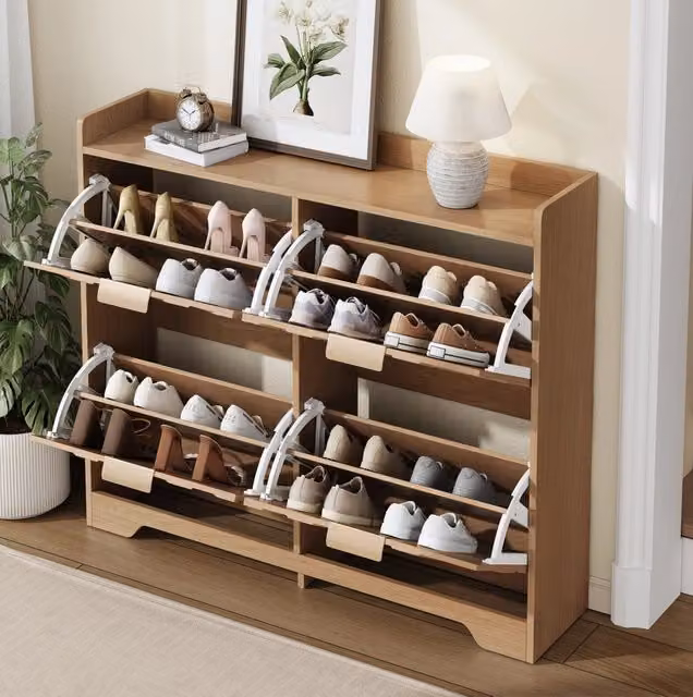 Scarpiera moderna MODFU con 4 ante ribaltabili in MDF, L/P/H: 105 x 24 x 90 cm