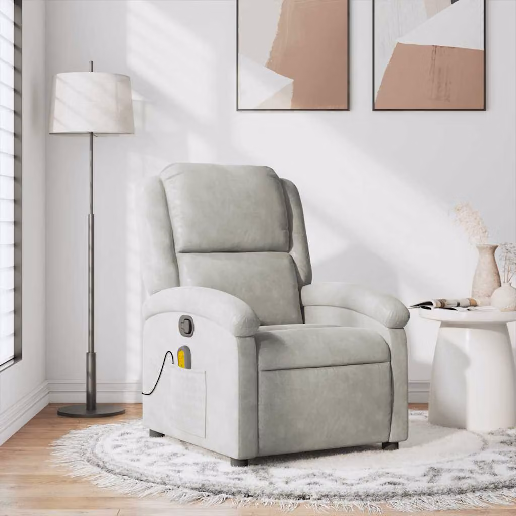 vidaXL Poltrona Reclinabile Relax in Velluto Grigio con Braccioli