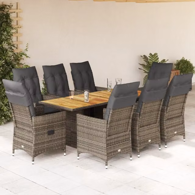 vidaXL Set da Pranzo da Giardino 9 pz in Polyrattan e Legno di Acacia Grigio – 1