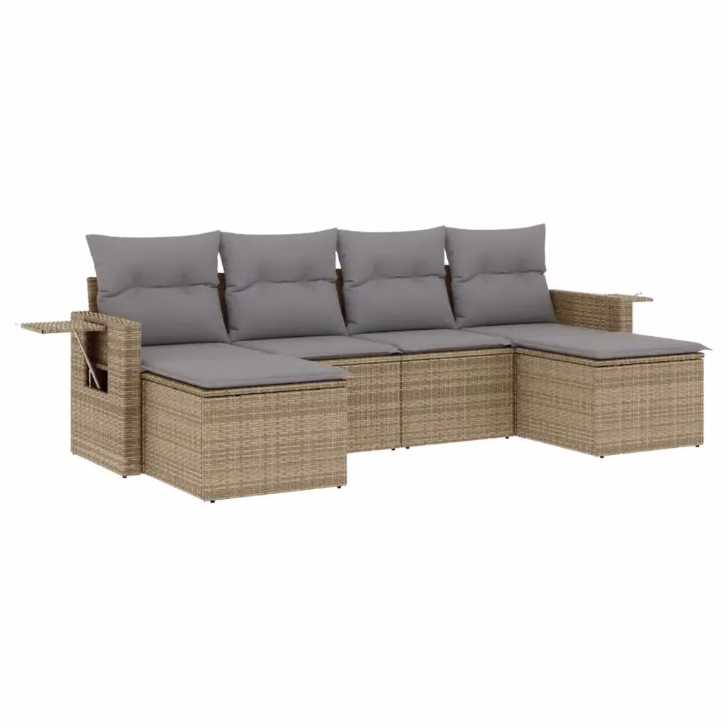 Set Divano da Giardino a L vidaXL 6 pz con Cuscini Beige e Tavolino, Polyrattan e Acciaio Verniciato a Polvere – 2