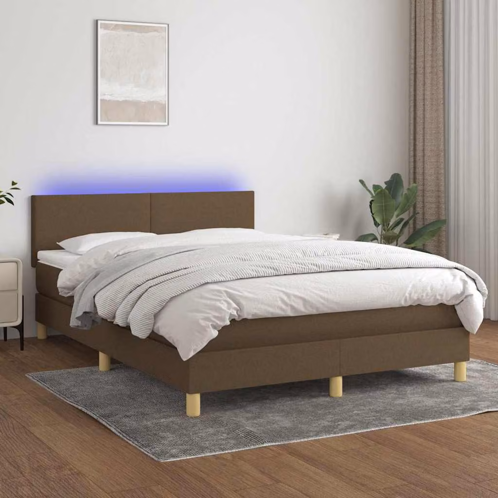 Letto Ibrido con Materasso e Illuminazione LED vidaXL in Tessuto Marrone e Bianco L/P/H: 140 x 200 x 88 cm – 1