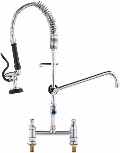 Rubinetto Commerciale VEVOR con Spruzzatore Pre-risciacquo in Ottone Color Argento, Montaggio su Piano, Altezza: 66 cm, Centro: 20,3 cm, Beccuccio Girevole: 30,5 cm