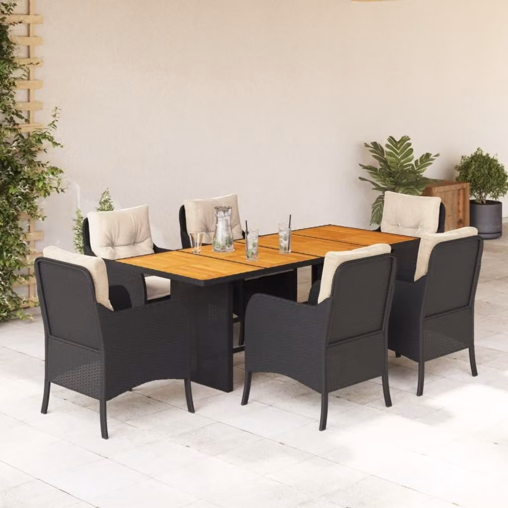 Maison Exclusive - Set da pranzo da giardino 7 pezzi con cuscini in polyrattan nero