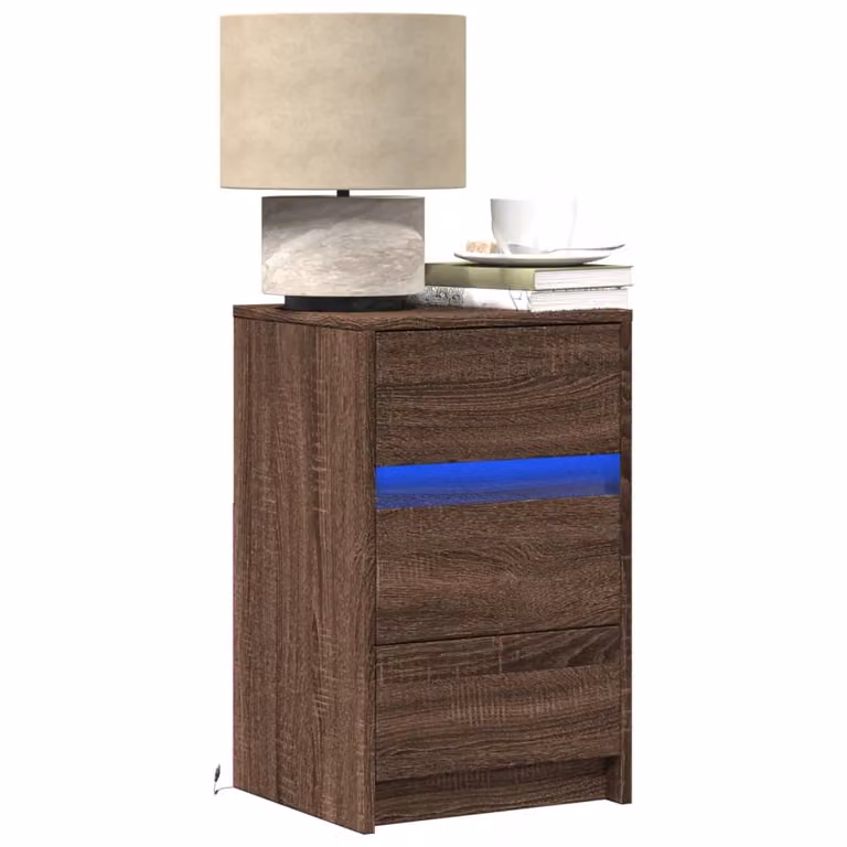 Comodino moderno vidaXL con luci LED in legno Rovere Marrone, sospeso a parete