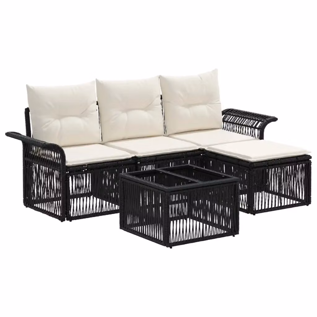 Set Divano da Giardino a L con Poltrona, Tavolino e Pouf vidaXL, Nero – 2