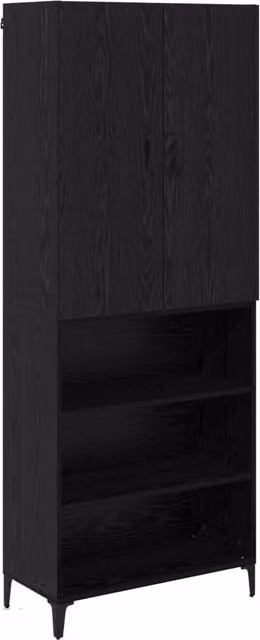 Credenza moderna Design In in rovere e nero con ante a battente, L: 69,5 cm, P: 34 cm, H: 180 cm – 1