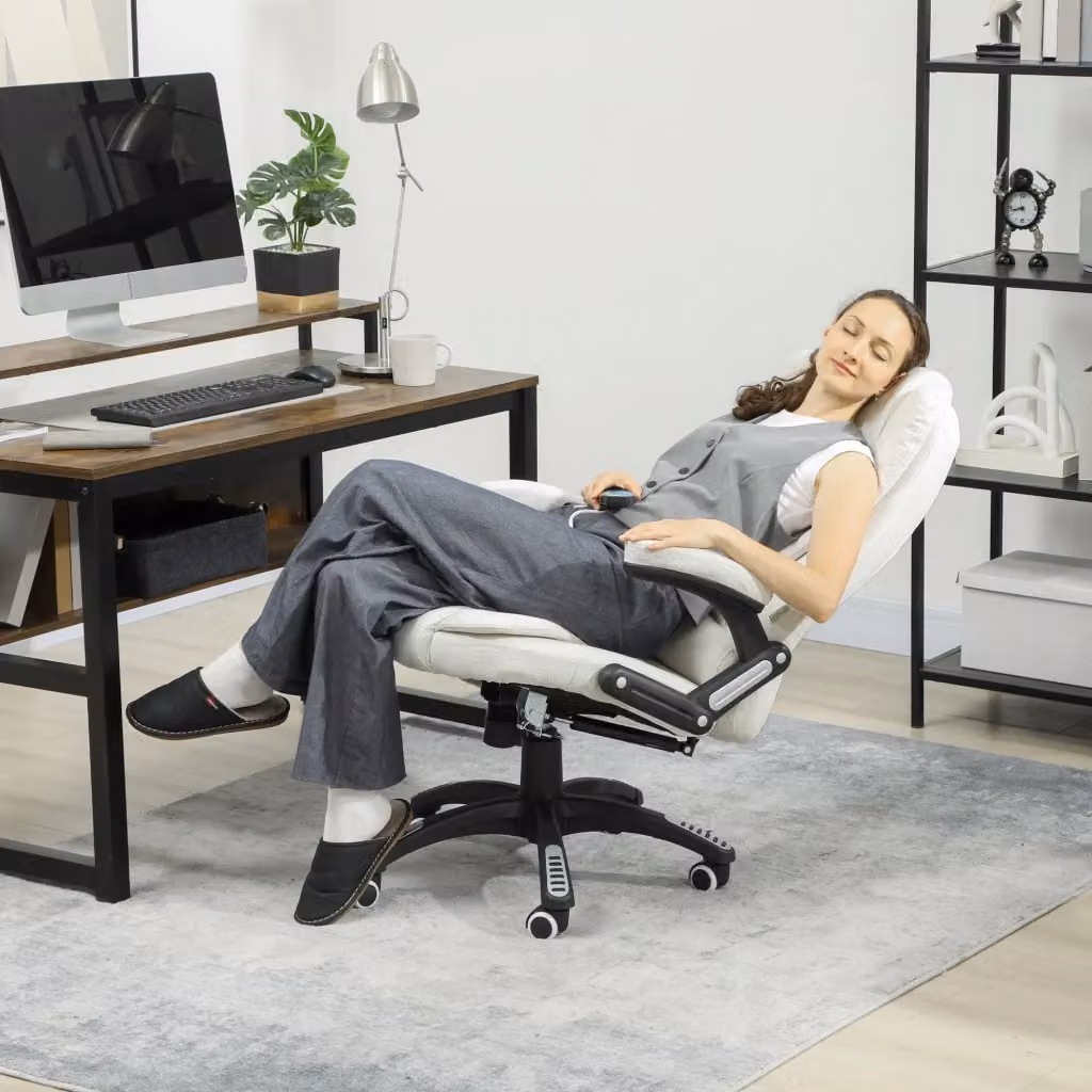 Sedia da ufficio GIORDANOSHOP reclinabile con massaggio e telecomando in tessuto beige, L: 72 cm, P: 68 cm, H: 72-120 cm – 2