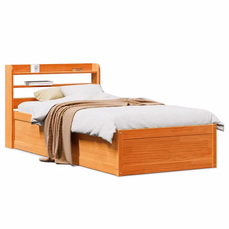 vidaXL Giroletto con Testiera in Legno di Pino Massello Marrone Cera L: 100 cm, P: 200 cm