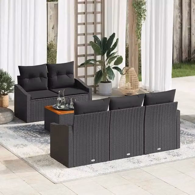 Set Divano da Giardino 6 pz Nero polyrattan 3356441