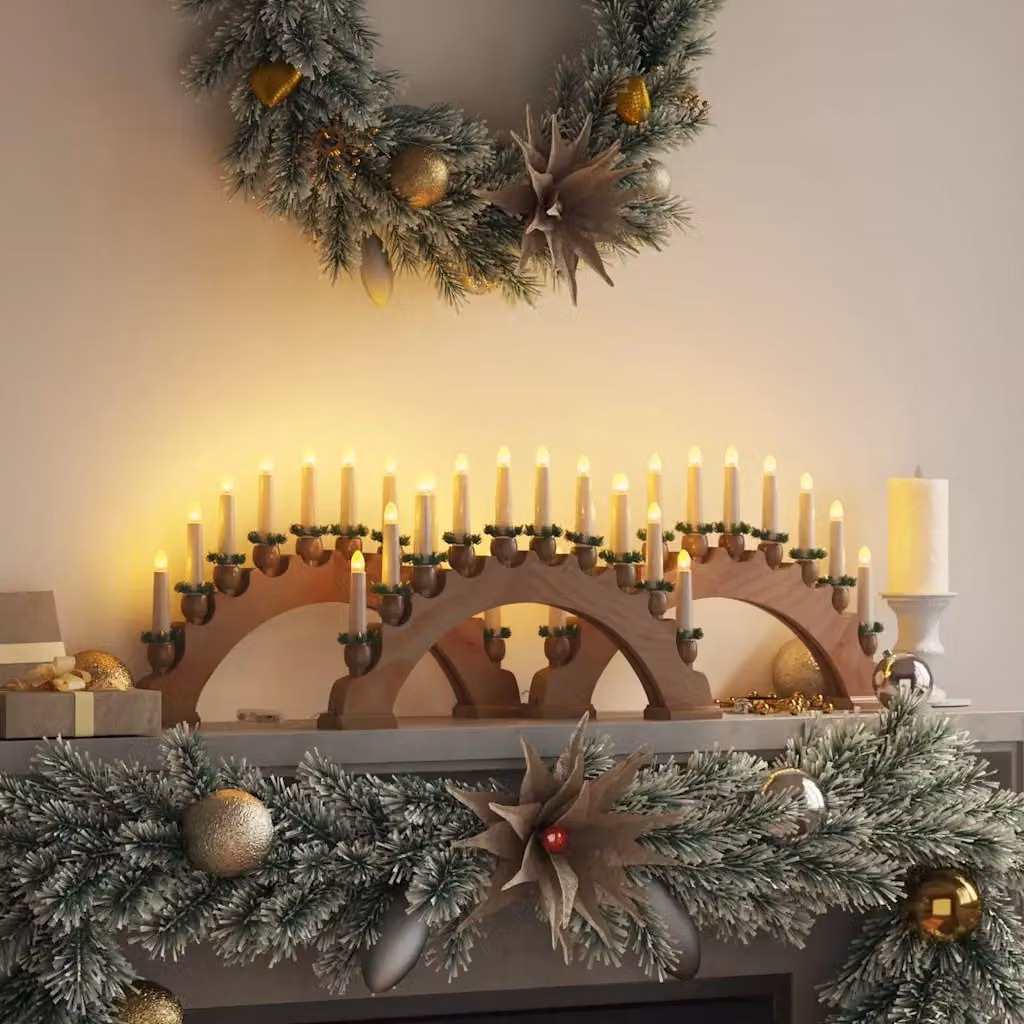 Arco di Candele di Natale vidaXL in legno marrone con 10 candele LED per decorazione da tavolo