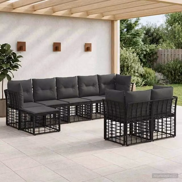 Set di divani da esterno Nero e Grigio scuro Poliestere 3437565