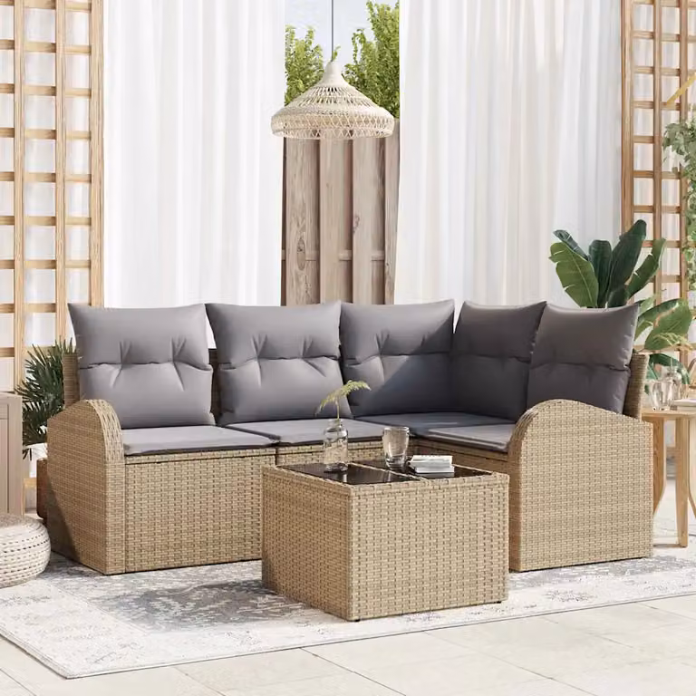 Set Divano da Giardino vidaXL a Forma di L in Polyrattan con Cuscini Beige e Grigio