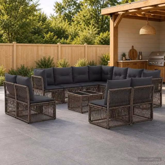 Set Divano da Giardino a L con Tavolino da Caffè vidaXL, 12 Pezzi, Grigio – 1