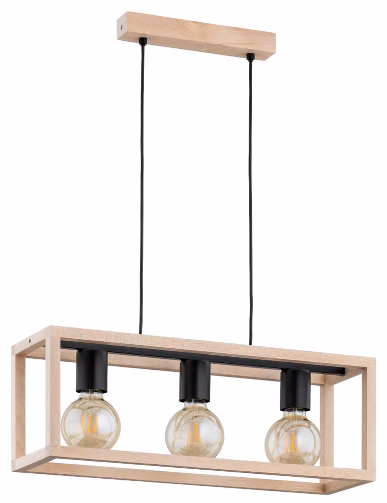 Lampada a sospensione PAKO in legno chiaro e nero, 3xE27x15W, legno, dimensioni: 100x58x23 cm, IP20, Alfa