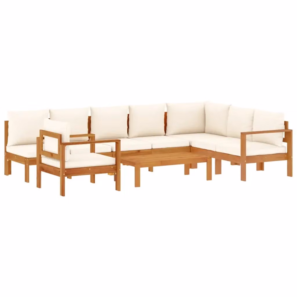 Set Divano da Giardino a L vidaXL in Legno di Acacia con Cuscini Bianchi, 6 Pezzi – 2