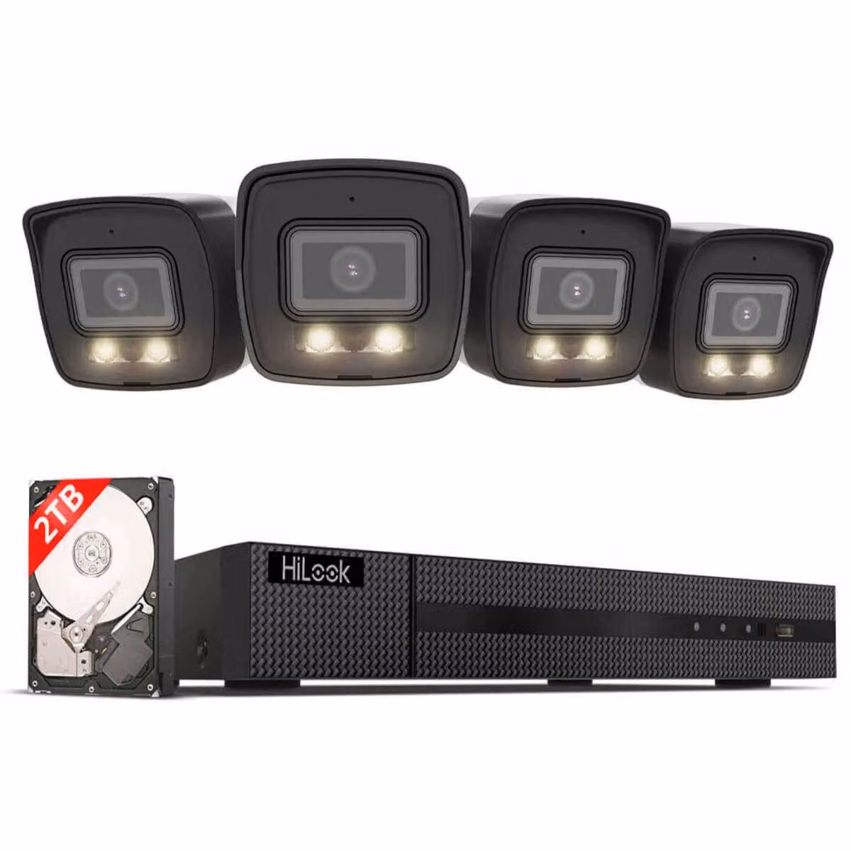 Set di telecamere di sorveglianza per esterni Hilook 4x 8 MP/4K bullet camera Slot per scheda SD visione notturna a colori, rilevamento AI di persone/veicoli NVR a 8 canali, 2 TB HDD