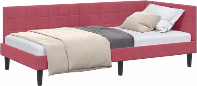 Letto singolo moderno con cornice imbottita in velluto rosso, L/P/H: 90 x 200 x 72 cm – 1
