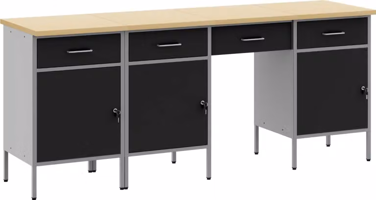Mobile da lavoro 4 pcs Nero Legno ingegnerizzato e acciaio