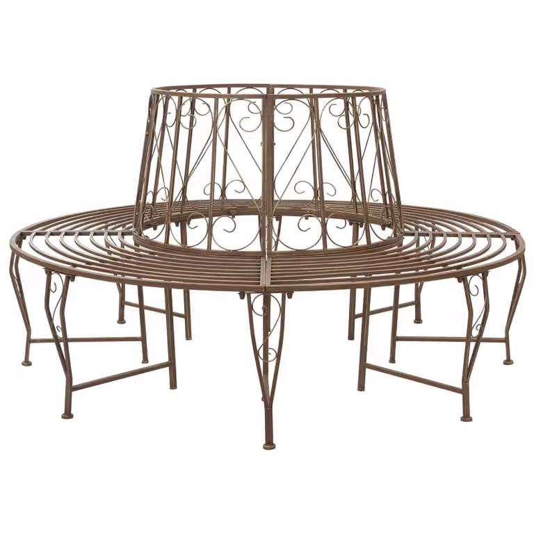 Panchina per alberi da 8 posti vidaXL in acciaio marrone antico Ø 160 x 89 cm