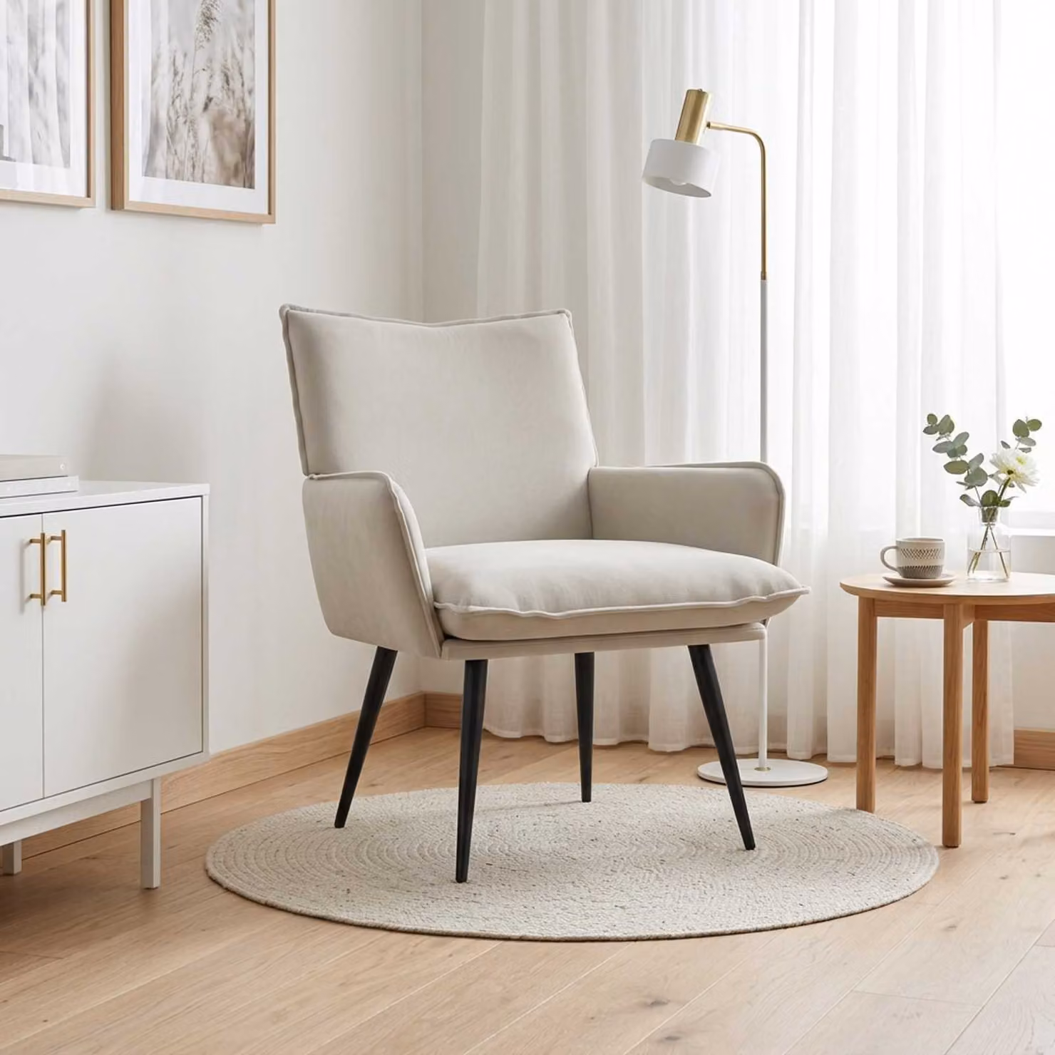 Poltrona moderna vidaXL in velluto beige con braccioli per soggiorno e camera da letto