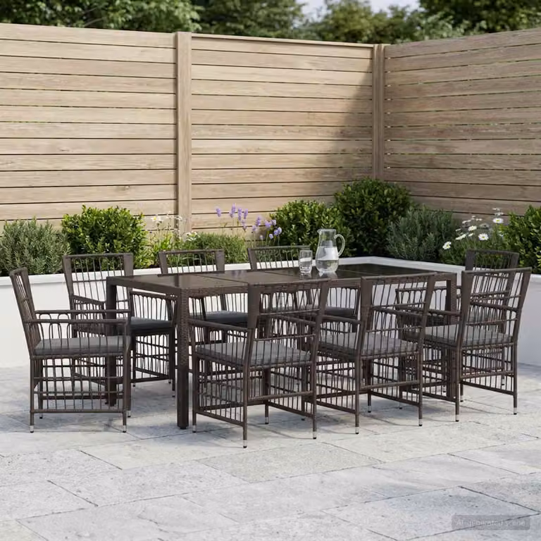 Set da pranzo per esterni vidaXL in polyrattan e vetro nero da 9 pezzi