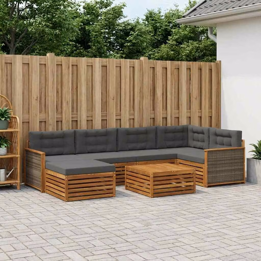 Set di divani da esterno moderno vidaXL in legno di acacia, 7 pezzi, colore naturale e antracite
